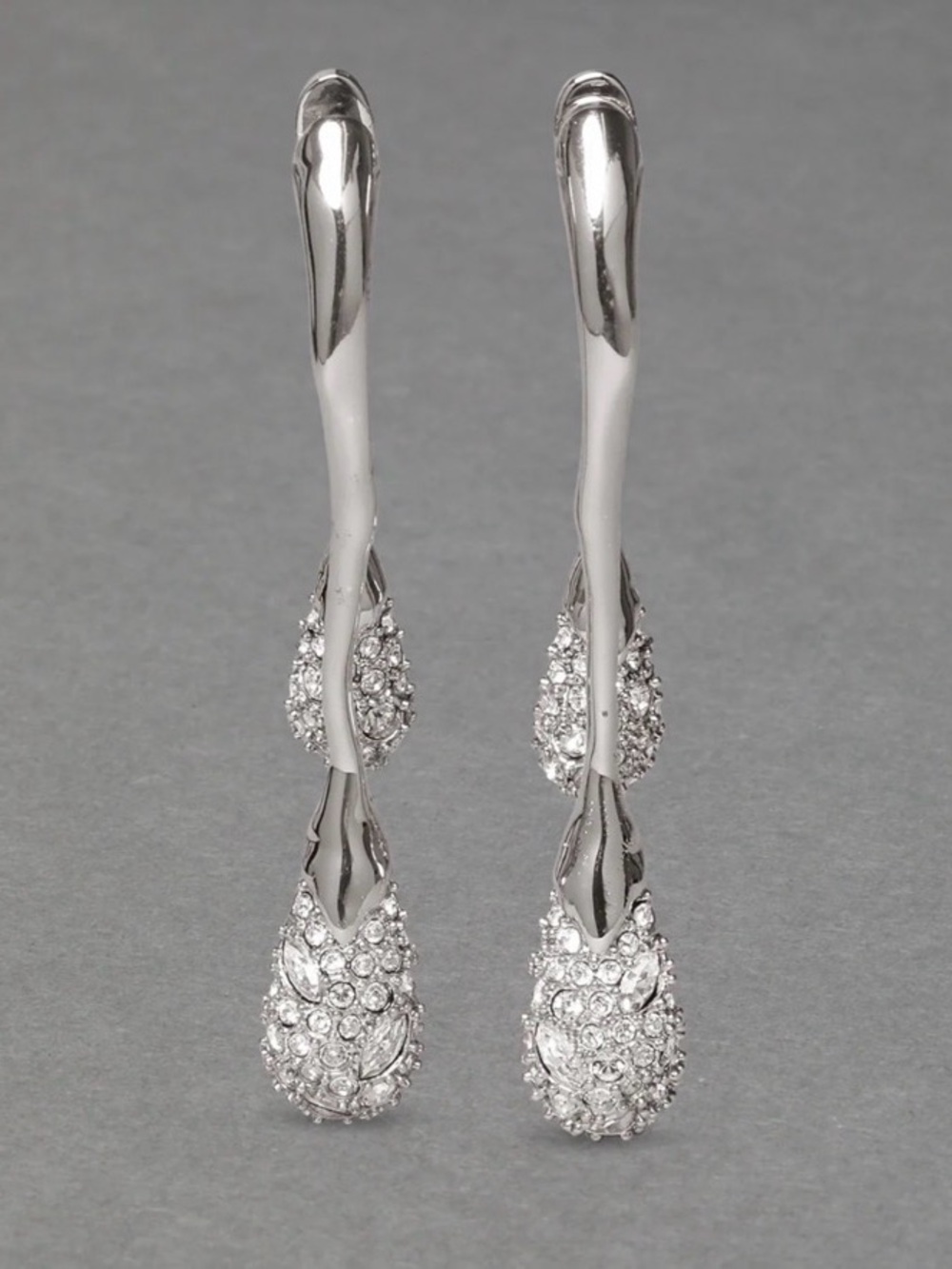 NEW Alexis Bittar Solanales Crystal Front Back Double Drop Earrings Silver SB01
